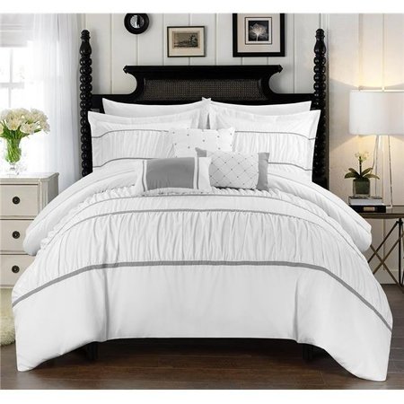 FIXTURESFIRST Penelope Pleated & Ruffled Bed in a Bag Comforter Set with Sheets - White - Queen - 10 Piece FI207095